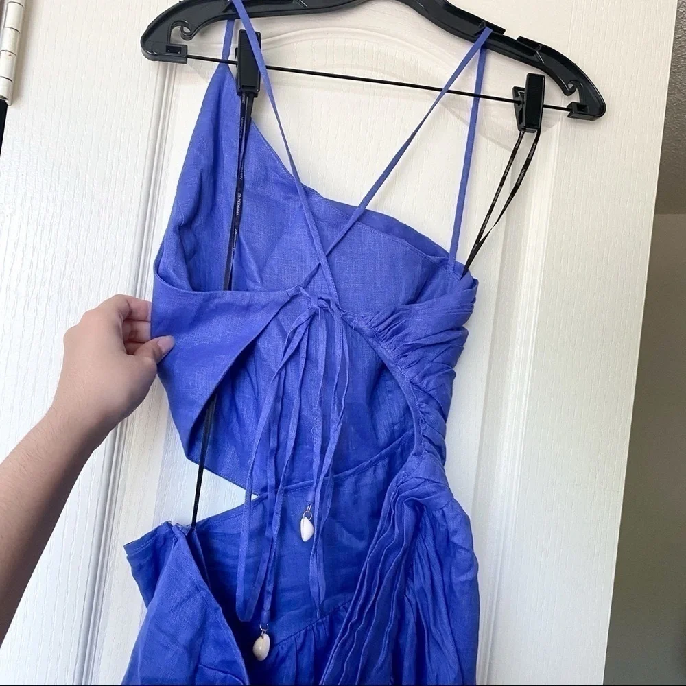 Zimmermann Tropicana Asymmetric Linen Cutout Midi Dress Blue Size 12 NWT - Picture 6 of 12